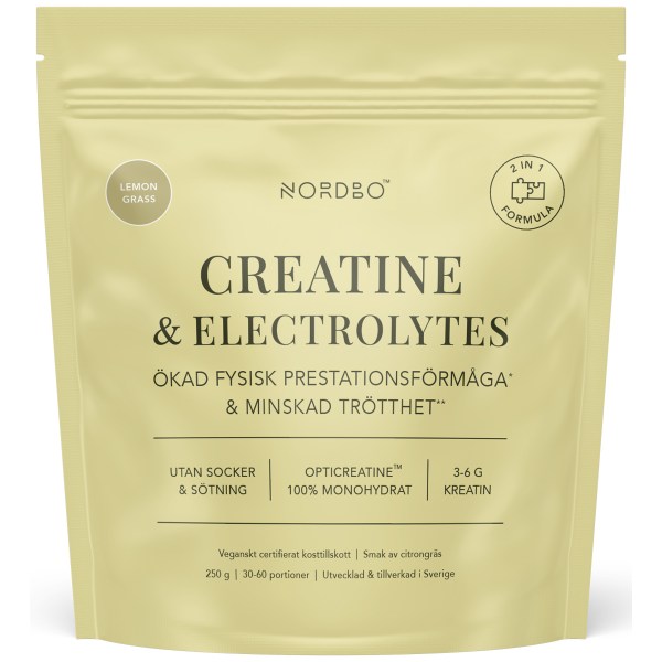Nordbo Creatine & Electrolytes, Lemongrass, 250 g | Träningstillskott - Före Träning - Kreatin | Gymkraft
