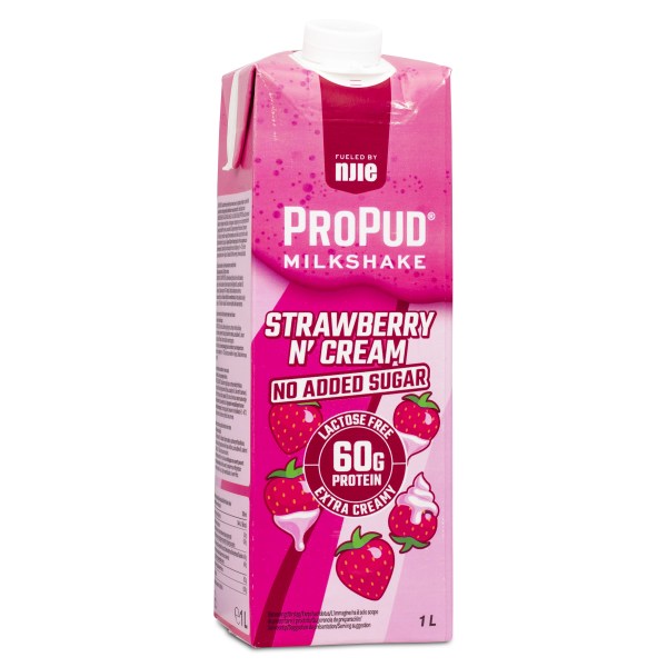 ProPud Big Protein Milkshake, Strawberry & Cream, 1 L | Träningstillskott - Efter Träning - Färdiga proteinshakes | Gymkraft