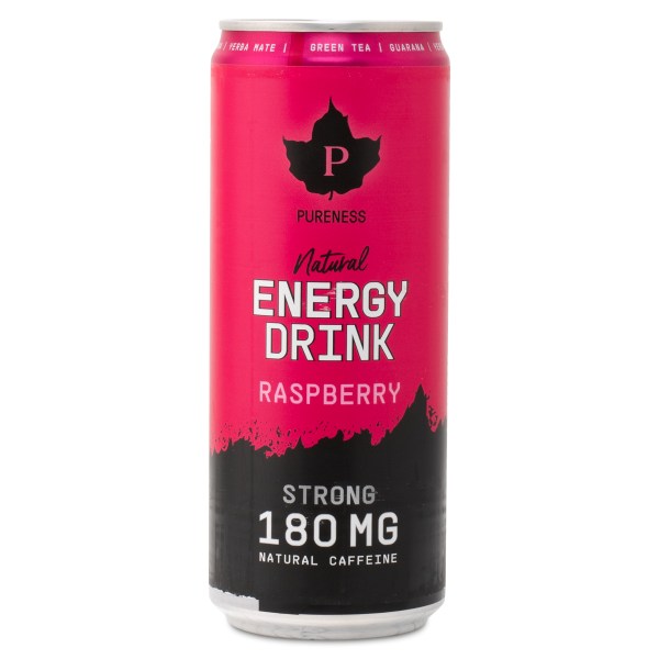 Pureness Natural Energy Drink Strong, Raspberry, 330 ml | Träningstillskott - Under Träning - Energidryck för sport | Gymkraft
