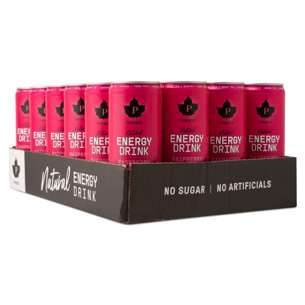Pureness Natural Energy Drink Strong, Raspberry, 24-pack | Träningstillskott - Under Träning - Energidryck för sport | Gymkraft