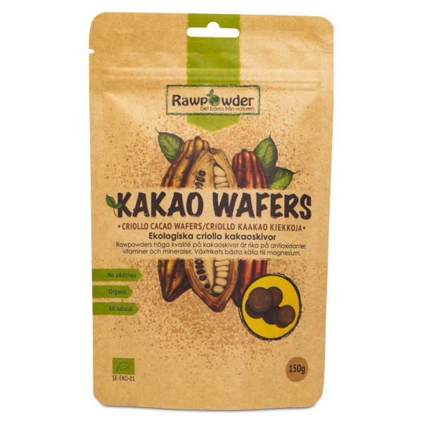 RawPowder Kakao Wafers EKO, 150 g | Livsmedel - Till Skafferiet - Kakao | Gymkraft
