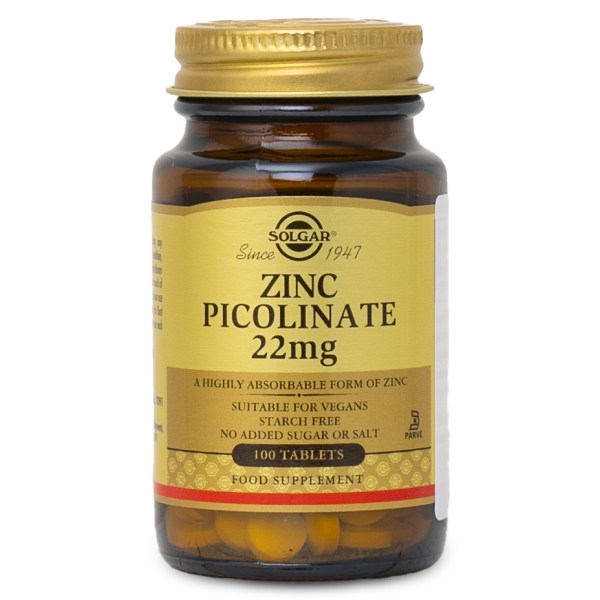 Solgar Zinc Picolinate, 100 tabl | Vitamin & Mineraltillskott - Mineraler - Zinktillskott | Gymkraft