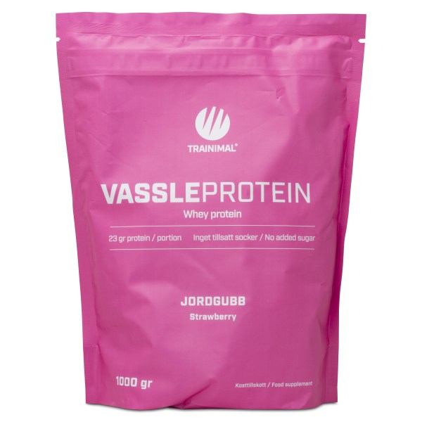 Trainimal Vassleprotein, Jordgubbsshake, 1 kg | Träningstillskott - Proteinpulver - Vassleprotein | Gymkraft
