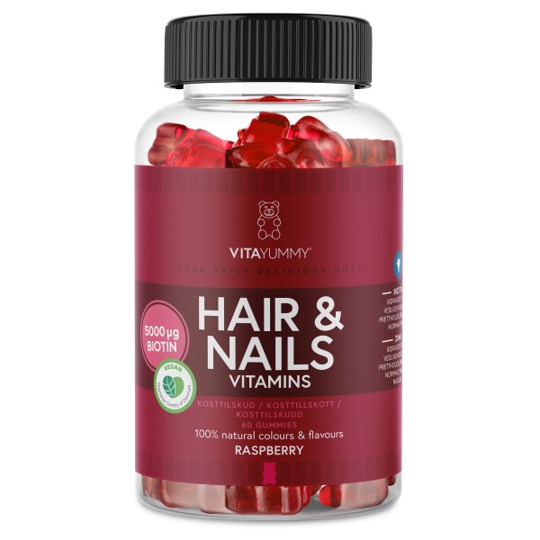 VitaYummy Hair & Nails, Raspberry, 60 Gummies | Vitamin & Mineraltillskott - Vitaminer - B-vitamin | Gymkraft
