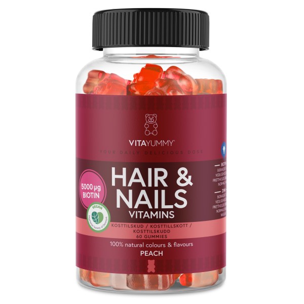VitaYummy Hair & Nails, Peach, 60 Gummies | Vitamin & Mineraltillskott - Vitaminer - B-vitamin | Gymkraft