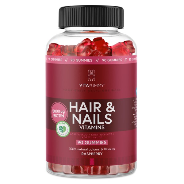 VitaYummy Hair & Nails, Raspberry, 90 Gummies | Vitamin & Mineraltillskott - Vitaminer - B-vitamin | Gymkraft
