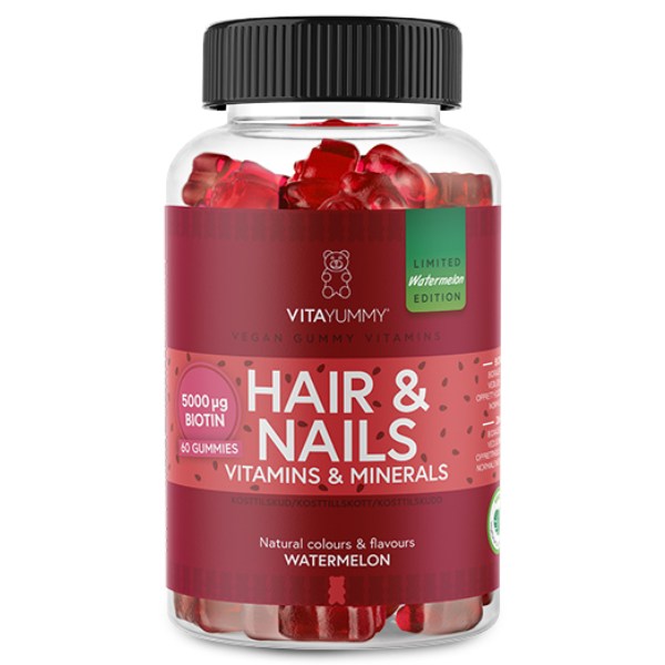 VitaYummy Hair & Nails, Watermelon, 60 Gummies | Vitamin & Mineraltillskott - Vitaminer - Multivitamin | Gymkraft