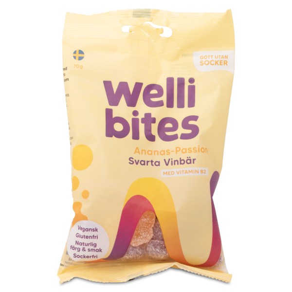 Wellibites Ananas-Passion & Svarta Vinbär, 70 g | Livsmedel - Godis & Snacks - Godis | Gymkraft