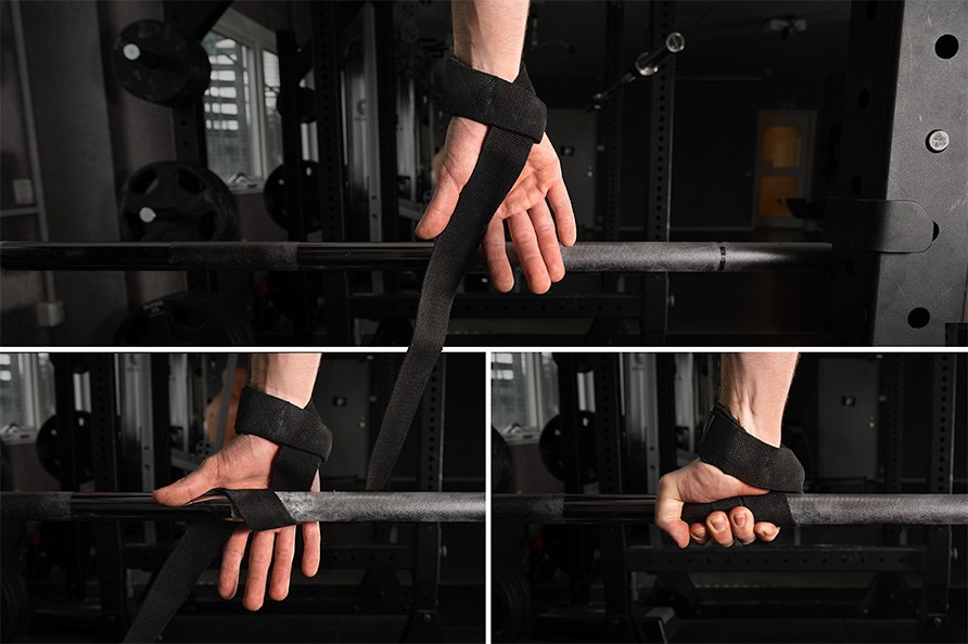 En hand med dragrem som visar hur den ska sitta runt en st�ng. 