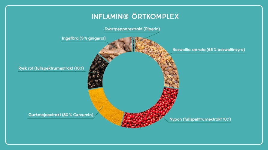 Illustration ver extrakt av vxter och rter i Inflamin Premium.