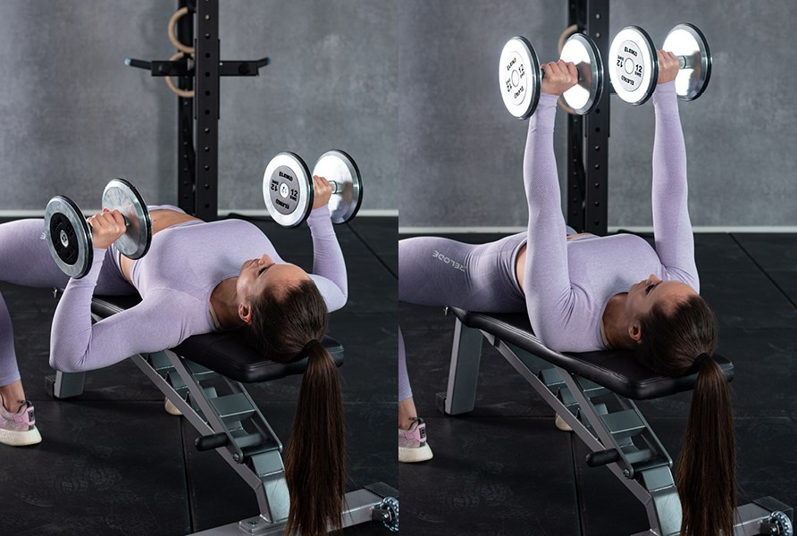 Bild som visar hur man utfr brstpress med hantlar.