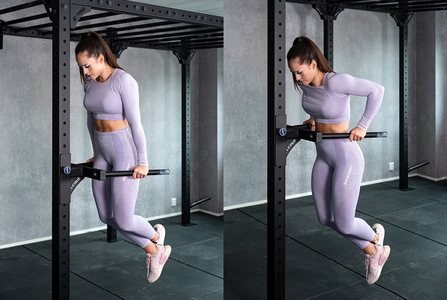 Bild på tjej som visar träningsövningen dips Bild på tjej som visar träningsövningen dips