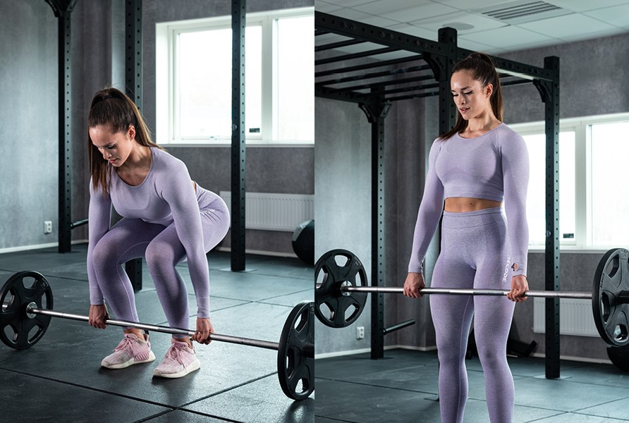 Bild p tjej som visar hur man utfr trningsvningen marklyft. 