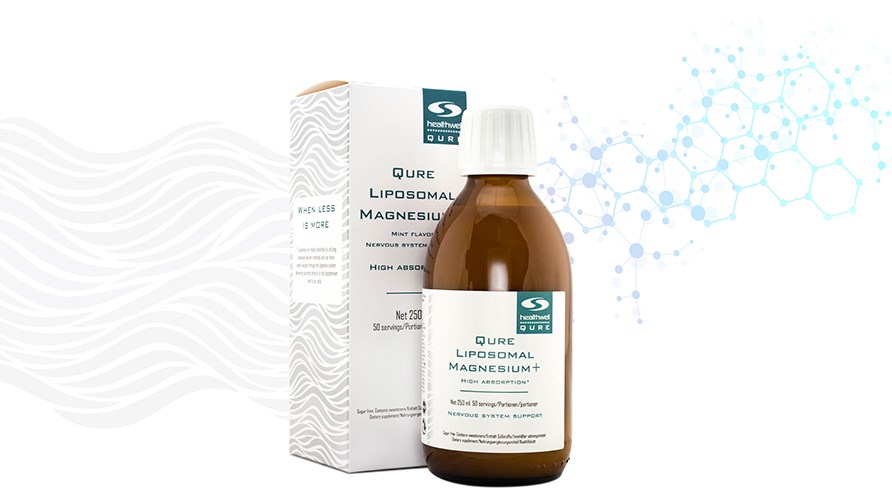 QURE Liposomal Magnesium+ flaska och kartong.