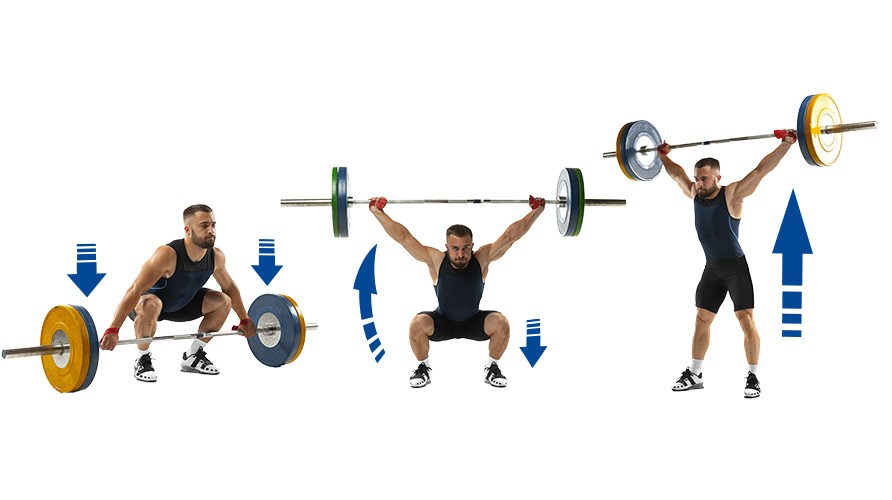 En man visar de olika momenten i ett ryck.